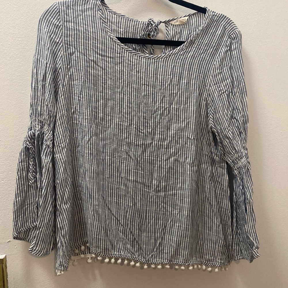 Blue and white long sleeve top